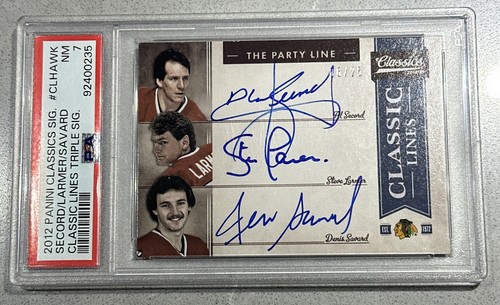 2012-13 Panini Classics Signatures Savard Larmer Secord /25 Triple Auto PSA 7
