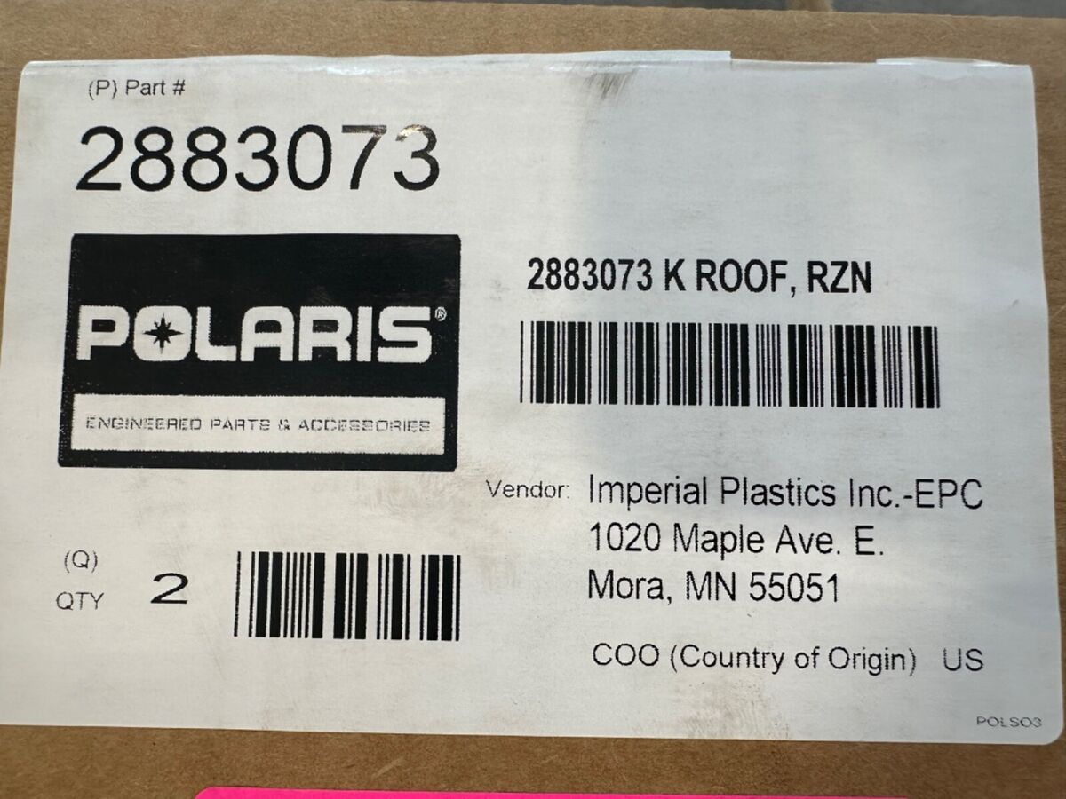 Genuine OEM Polaris RZR Roof Kit. New in box. Part#: 2883073 Genuine OEM Polaris RZR Roof Kit. New in box. Part#: 2883073