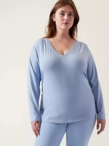 Athleta Outbound V Neck Long Sleeve Top-Heron Blue-Size 1X-NWT