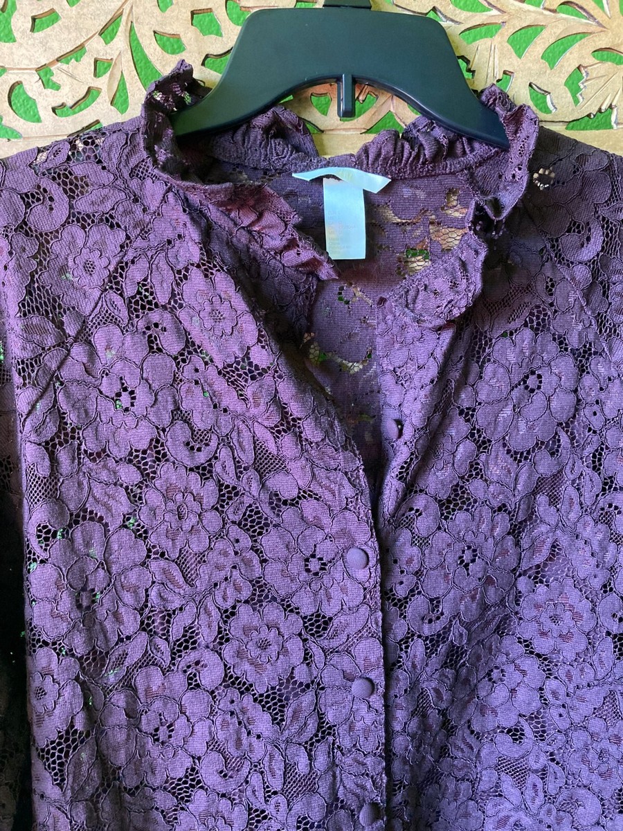 H&M Purple Lace Party Button Up Shirt Dress with Under Slip Size Large |  eBay