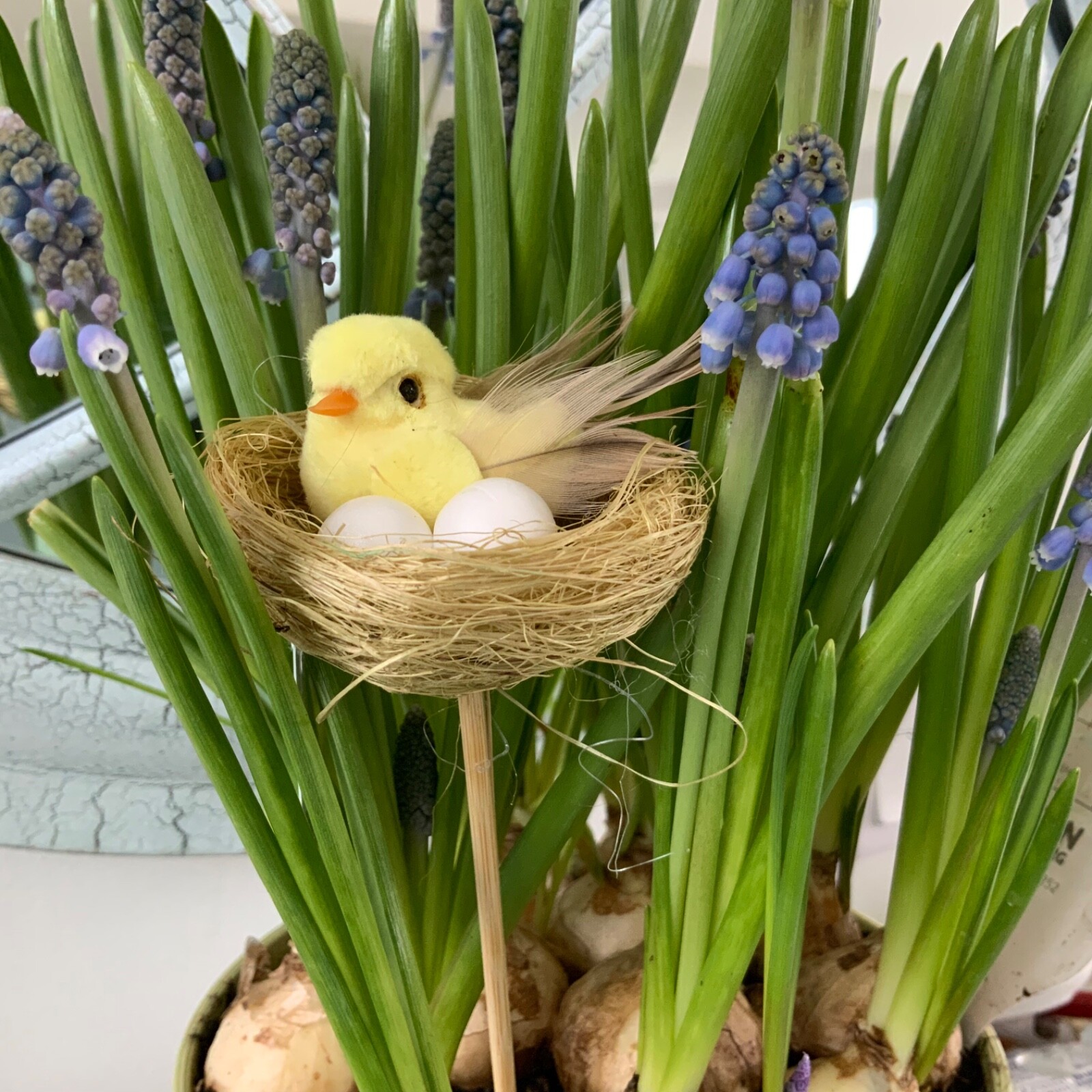 Chick in a Straw nest on a Stick Plant Pot Decoration Easter Spring