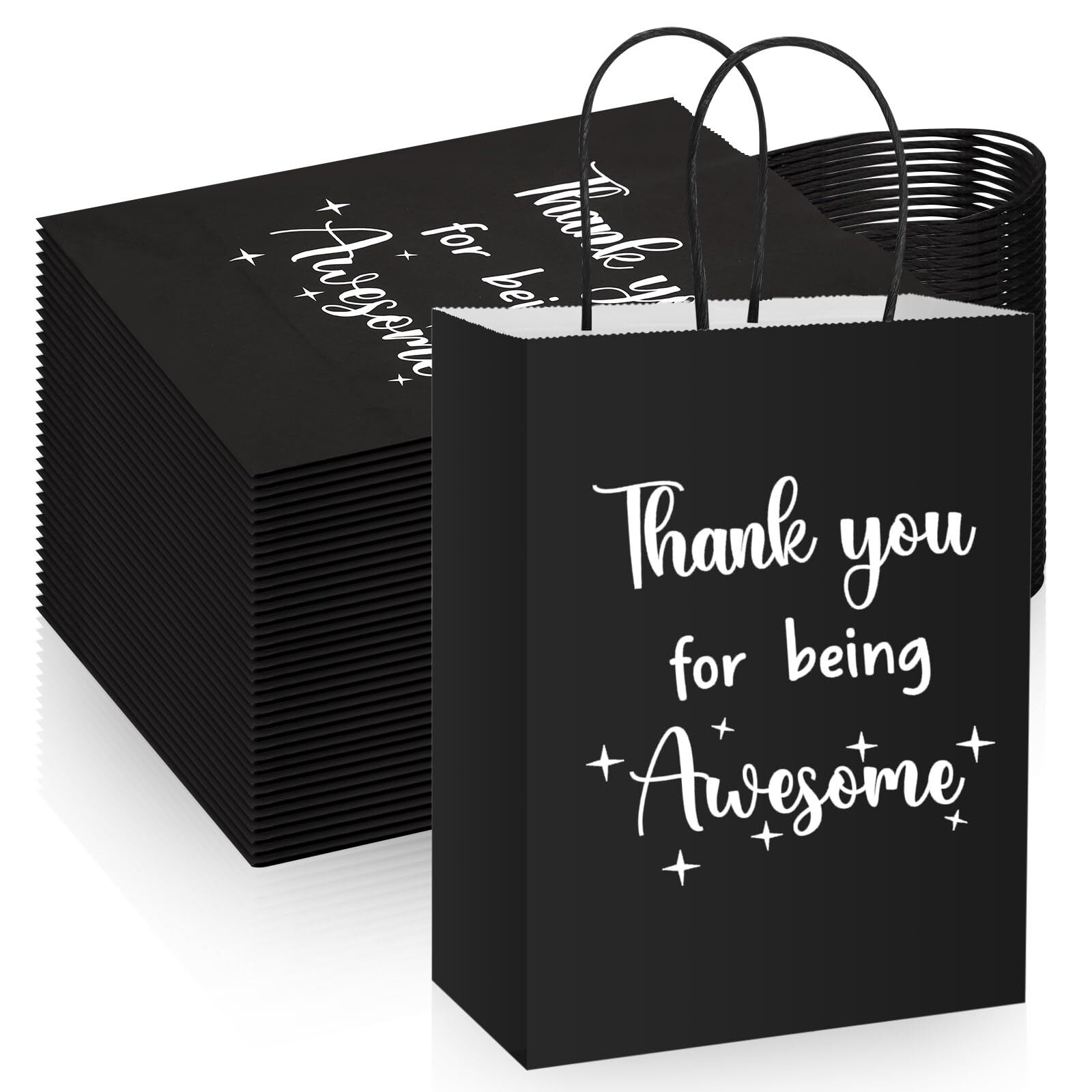 Elegant Black Thank You Gift Bags for Employees 20 Pack 8.3x4.3x10.6in