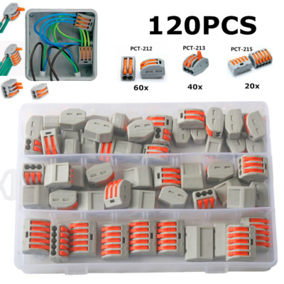 120pcs Spring Lever Terminal Blocks Reusable Electric Cable Connector Block
