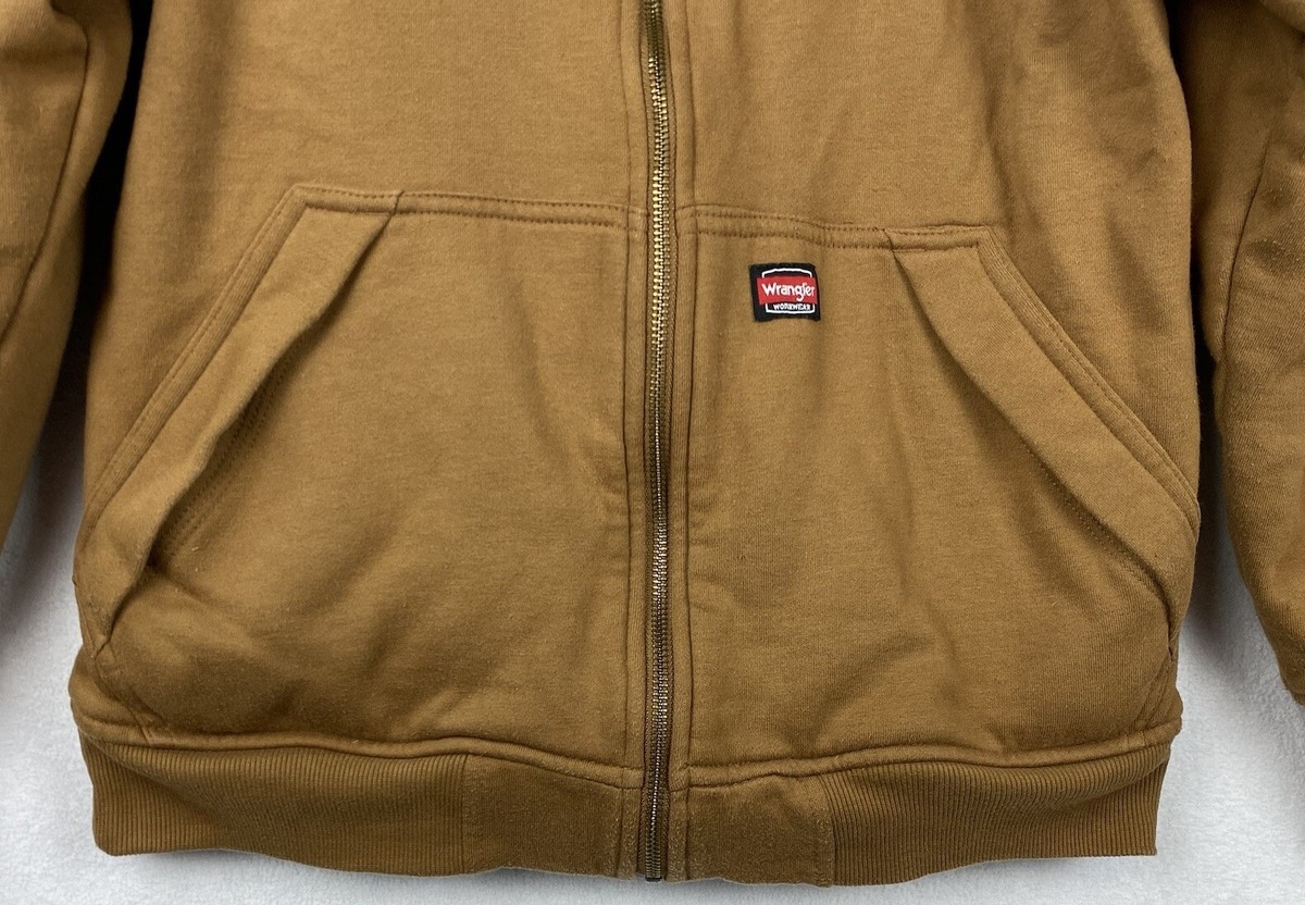 Wrangler Workwear Brown Full Zip Sherpa Lined Hoodie Jacket Mens