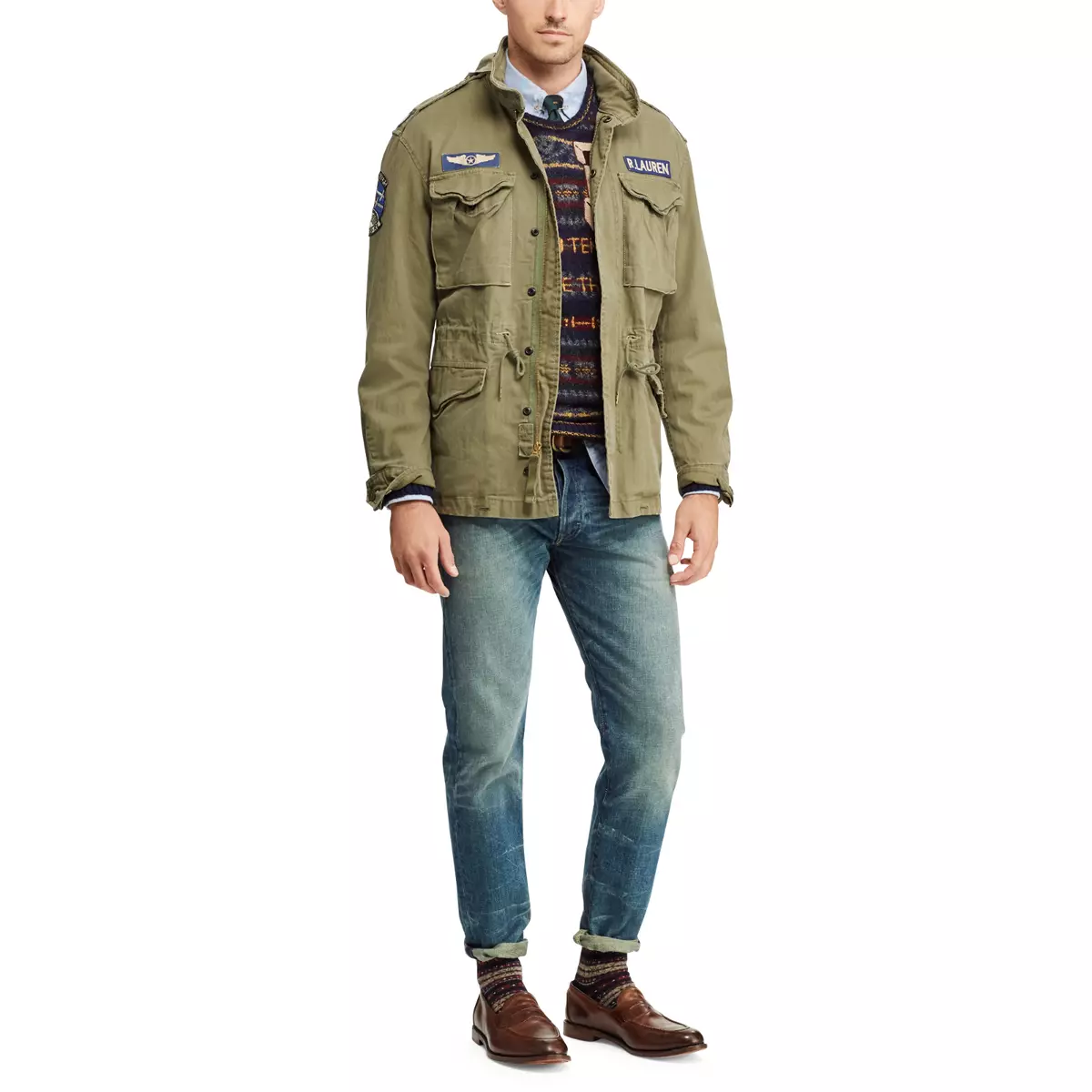 New Polo RALPH LAUREN Combat Military Field Patches Cotton Twill Jacket Green