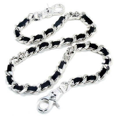 Square Cross & Suede Trucker Biker Key Jean Wallet Chain (27'') Silver CS18