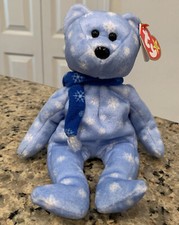 TY BEANIE BABY 1999 HOLIDAY TEDDY BLUE BEAR STUFFED PLUSH SNOWFLAKES W/ TAG T-10