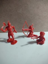3 Vintage Original Marx Red Indian Warrior Plastic Toys Collectible Used