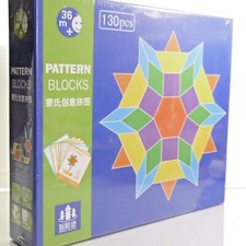 WOODEN 130 PCS PATTERN BLOCKS SET KINDERGARTEN GEOMETRIC SHAPE PUZZLE SEALED