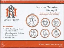 Mason Row Favorite Occasions Interchangeable Stamps Kit Wood Mount Ink Pad  New