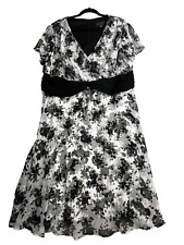 CONNECTED Dress Plus Size 22W Fairy  Black White Floral Lined Flutter Sleeve