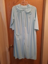 Vintage Shadowline Blue Size Medium House Coat Robe Lace Buttons