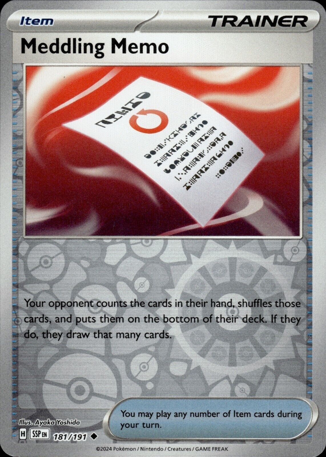 Pokemon - Meddling Memo 181/191 - Reverse Holo - Surging Sparks - NM/M