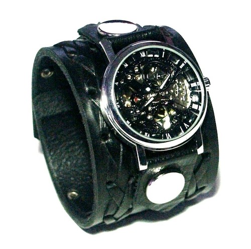 Orologio in Pelle Nera Fascia da Polso Bracciale Steampunk Gothic-MECCANICO  | eBay