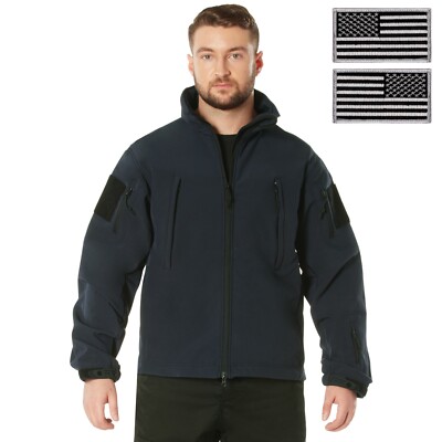 Midnight Navy Blue Concealed Carry Soft Shell Tactical Jacket with Flag Patches
