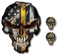 3x Thin Yellow Line Skull American Flag Sticker Vinyl Decal Car Truck