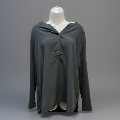 Port Authority Womens Gray Long Sleeve Henley Neck Pullover Blouse Top Size L