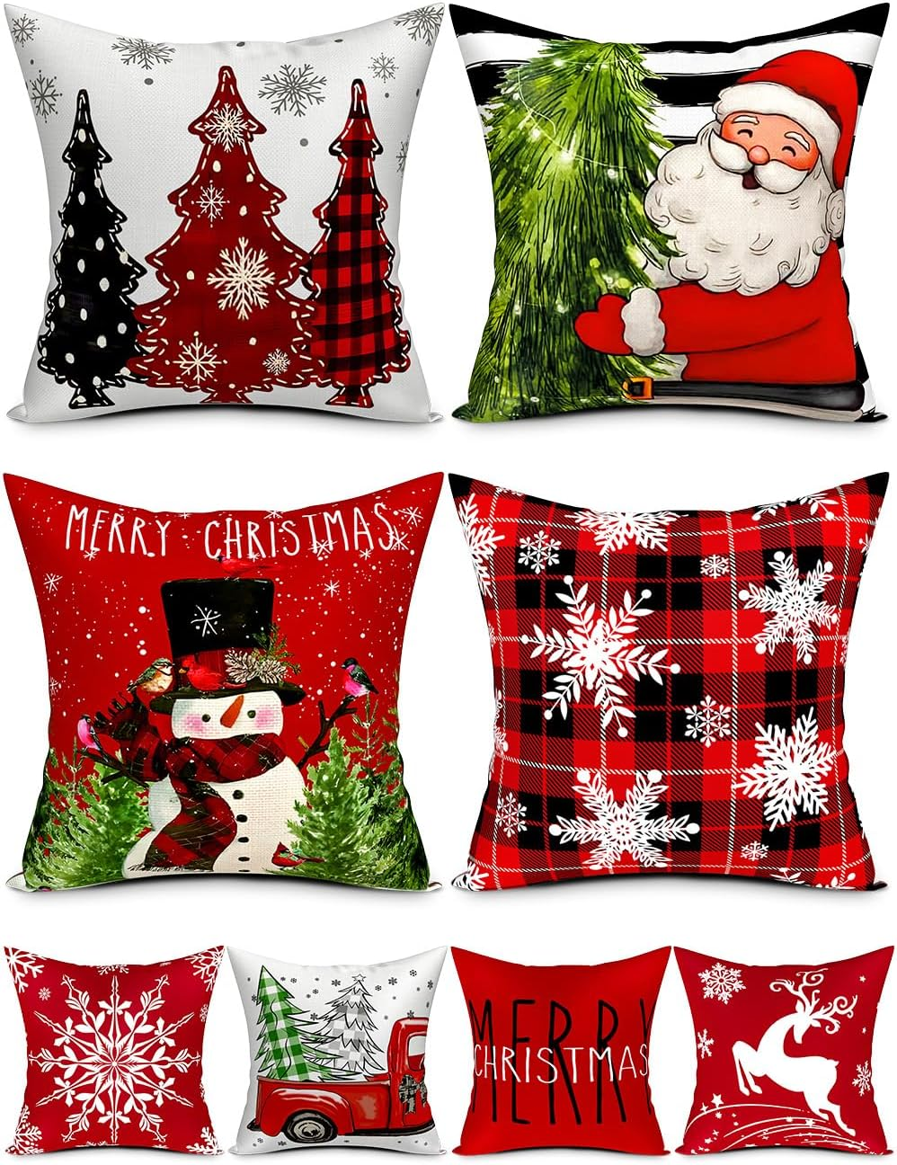 Double-Sided 18x18 Christmas Pillow Covers Set of 4 with 8 Festive Designs