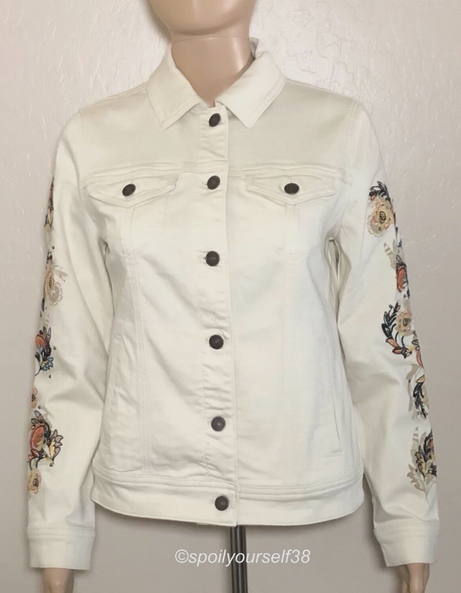 Chico Women's Classic Embroidered Sleeves Denim Jacket Natural