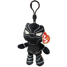 TY Marvel Beanie Baby Clip - BLACK PANTHER Plastic Key Clip - 4 inch - MWMTs