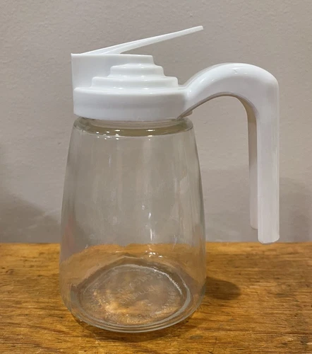 Vintage 1970s Glass Syrup Dispenser White Lid Federal Housewares