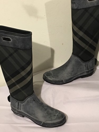 Burberry Gray Clemence Check Rain Boots 