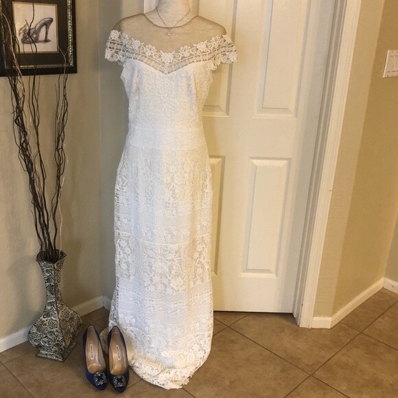 tadashi shoji off the shoulder wedding dress Pierce Off-Shoulder Embroidered Gown