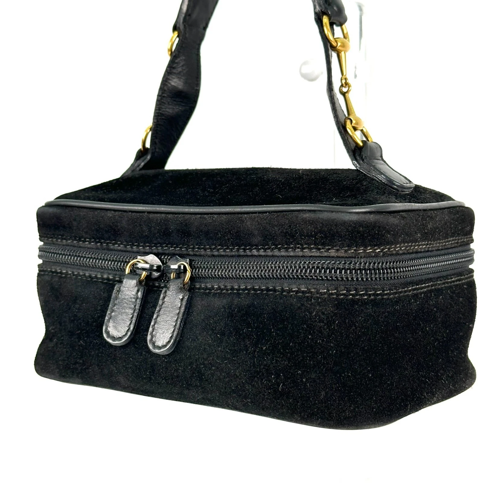 Sac à main vintage GUCCI Vanity porche sac à main cuir daim noir du Japon