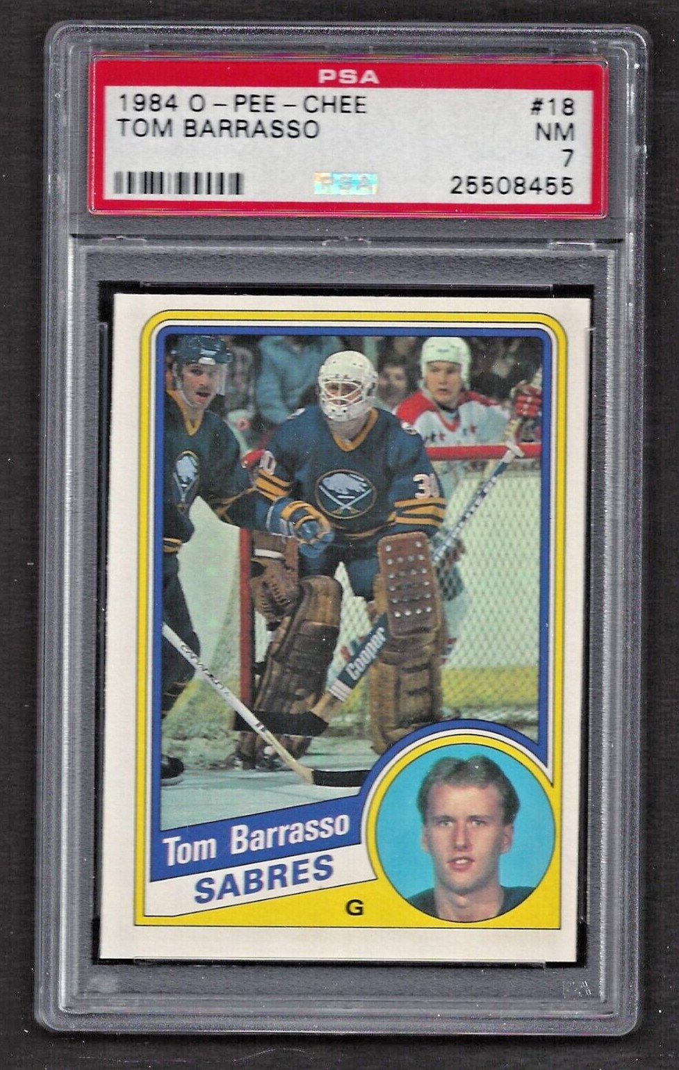 1984 O-Pee-Chee #18 Tom Barrasso RC PSA 7 NM Buffalo Sabres Hockey OPC 1984-85