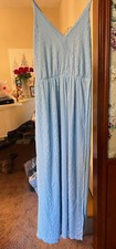 NWT $80 SIZE L WOMEN'S SKY BLUE STRETCH LACE SUMMER MAXI DRESS SPLIT FRONT CUTE