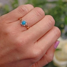 Oval Cut Turquoise Gemstone Engagement Ring Diamond 925 Sterling Silver Ring