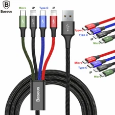 Baseus Fast 4in1 Plugs USB Charger Cable 1.2M For iPhone/Samsung/Huawei Phone