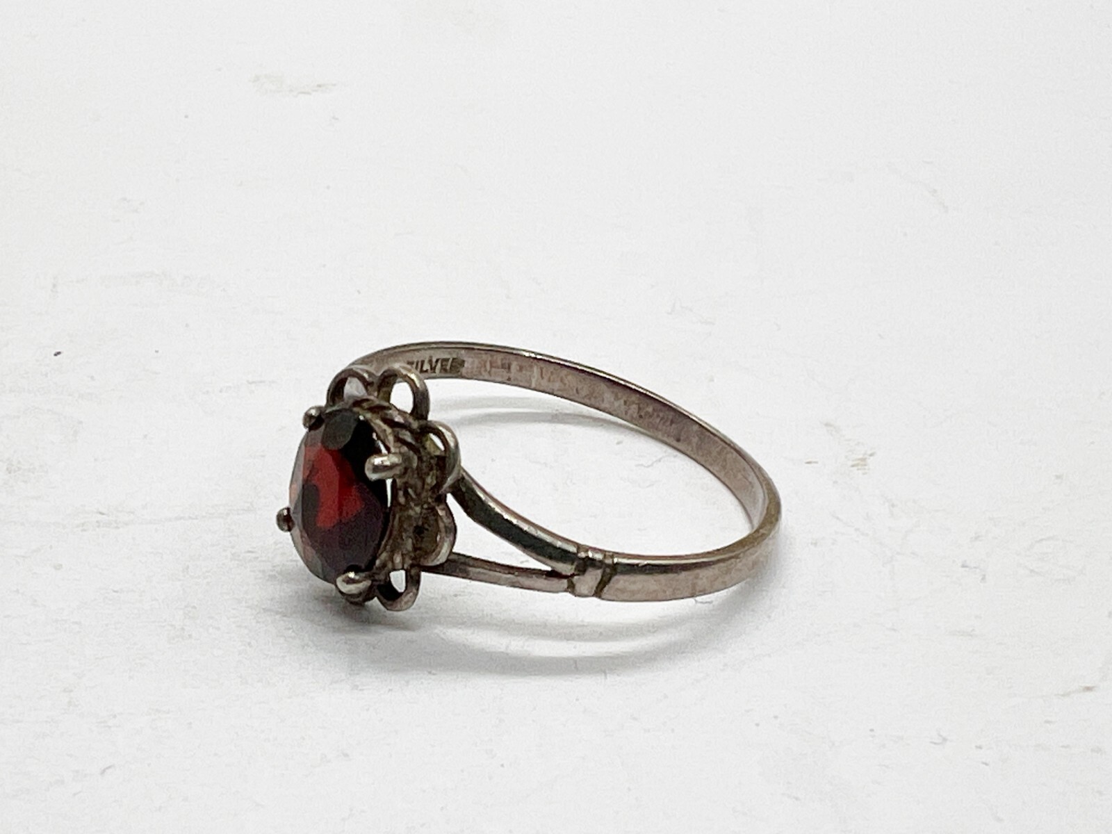 VINTAGE SOLID STERLING SILVER RUBY GARNET SOLITAI… - image 3