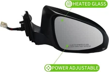 Right Side Mirror for Toyota Camry 2015 2016 2017 Power Heated Black Door Mirror