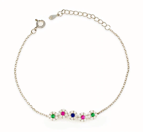 Delizioso Braccialetto Multicolor Brillante in Argento 925 Rodiato Oro Bianco - Immagine 4 di 4
