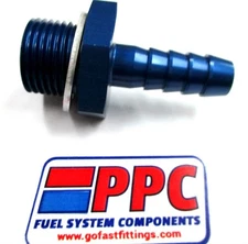 Metric to Barb Adapter m18 mm x 1.5 to 1/2" hose Blue Anodized w/washer Bosch044