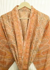 Pure Silk Beige-Orange kimono Long Robe Gown Girl's Woman Silk Kimono KMO5487