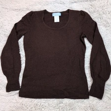 U-Knit Sweater Womens S Brown Cashmere Soft Cozy Comfort Casual Preppy