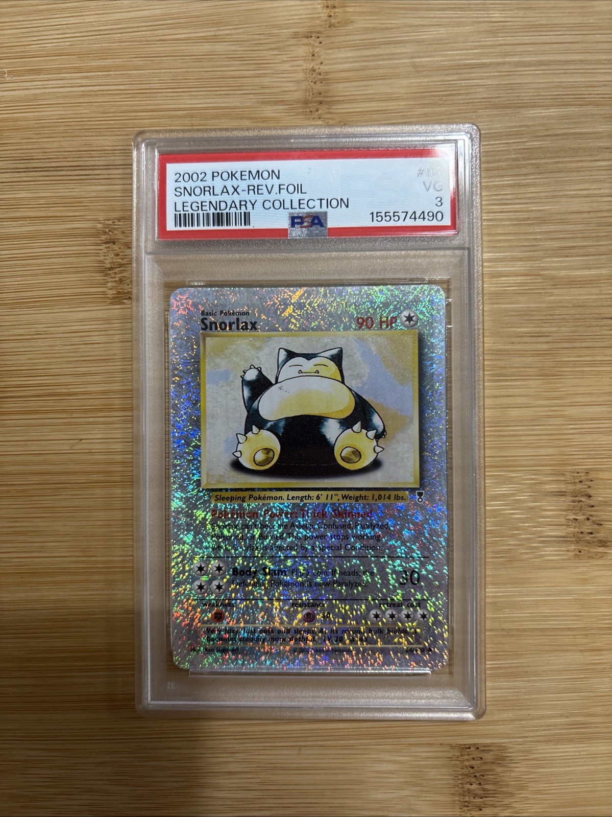2002 POKEMON LEGENDARY COLLECTION #64 SNORLAX-REVERSE FOIL PSA 3