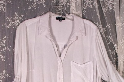 Velvet Heart Los Angeles White Button-Up Blouse 1X Rayon Long Sleeve Collared