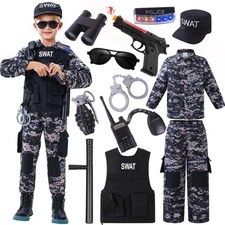SWAT Police Officer Costume for Kids,Policea and Army Costume for Boys with