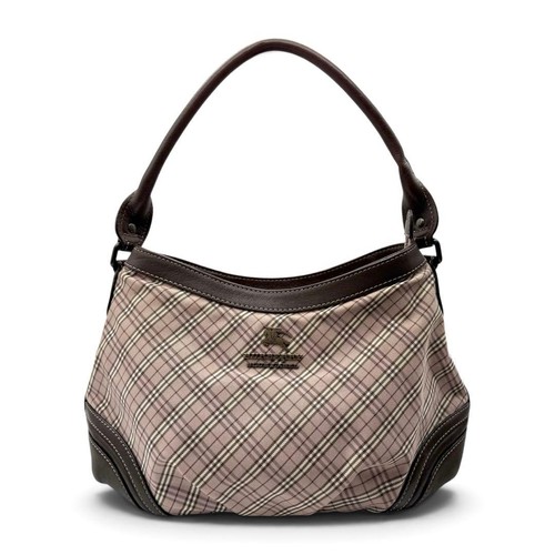 Burberry Blue Label Nova Check Hobo Bag Shoulder Crossbody Canvas Leather Used