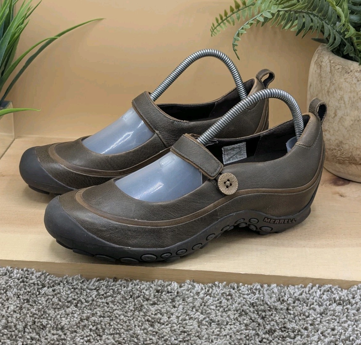 Scarpe donna Merrell Evara marroni in pelle Mary Jane con tacco misura 9 5