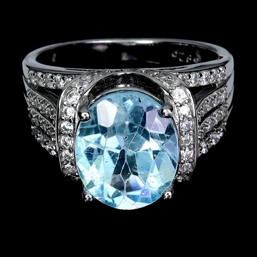 925 Sterling Silver Ring Oval Sky Blue Topaz 11x9mm Natural Gemstone ...
