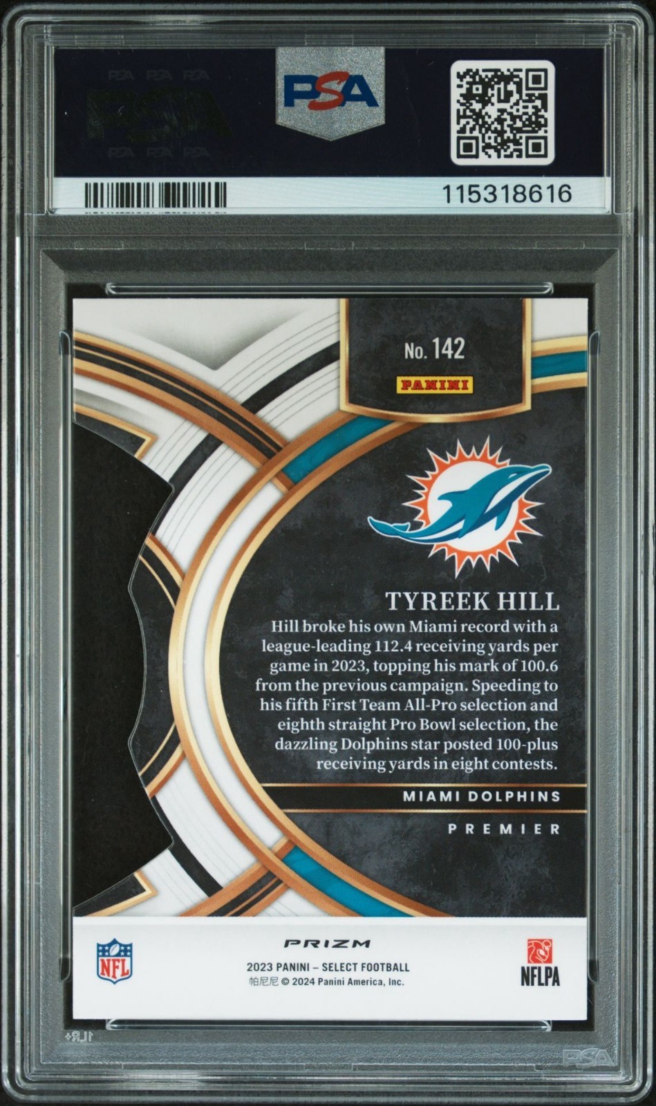 2023 Panini Select Premier Level Tyreek Hill #142 Red Blue Prizm Die Cut PSA 10 view 3