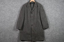 Vintage 1960s Harris Tweed Men's Overcoat Grey Herringbone Wool Size L