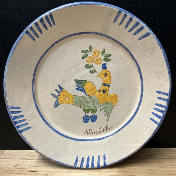 Folk-Art Terracotta Bird Plate Adriano Martelo 1916-2002 Signed Dated 1986 RARE