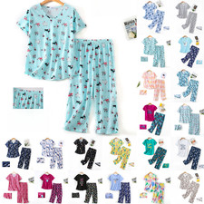 Ladies Pyjamas Set PRINT Pjs Summer Short Sleeve Lounge WeaR Nightwear Plus Size