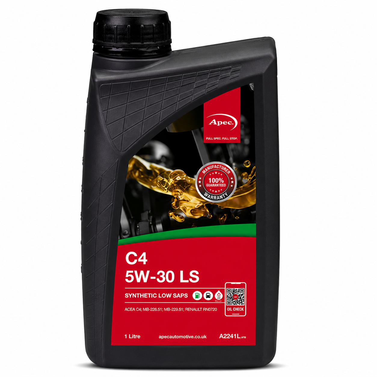 APEC C4 5W-30 LS Fully Synthetic Engine Oil 1L | ACEA C4 MB-226.51 RN0720