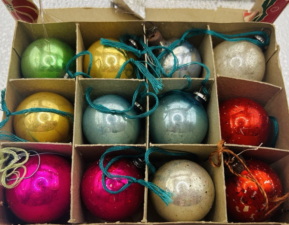 Vintage retro Box of 12 Small Mercury Glass Christmas Tree Baubles ...